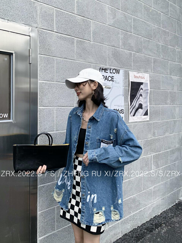 [zhengruxi] hand drawn letter hole bottom shirt 11494# WTT