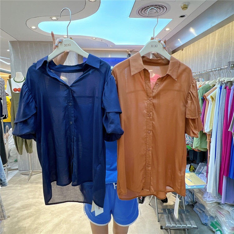 [Xixi studio] single breasted bubble sleeve fashion sunscreen shirt 9053# XYJ