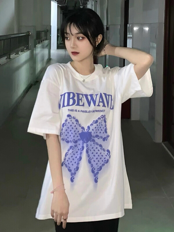 [Dake home] bow fashion printed short sleeve T-shirt 6107# zjy