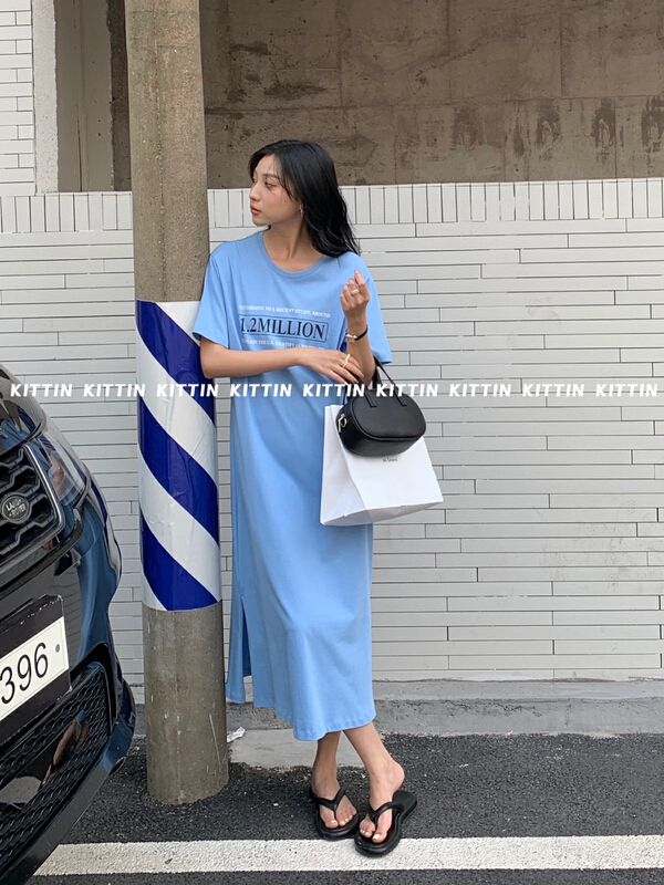 [Kittin] Korean casual aging print T-shirt dress 538# XYY