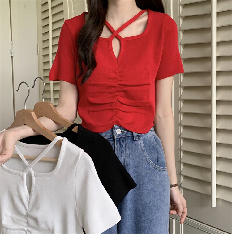 [f · P] niche design pleated collarbone leakage sweater 59105# HBx
