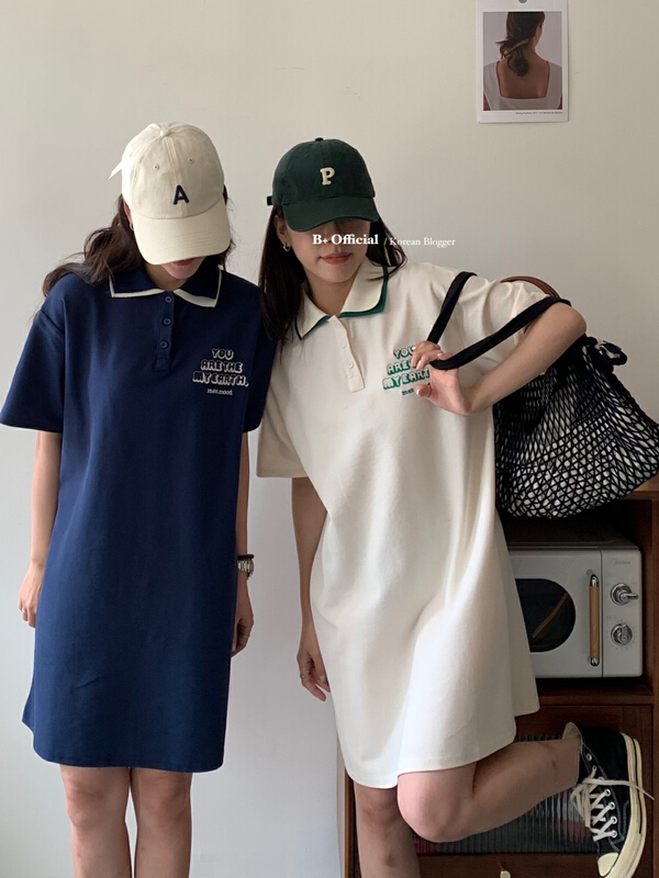【B加】撞色領英文字母設計連衣裙  22-9289-2#  HBX