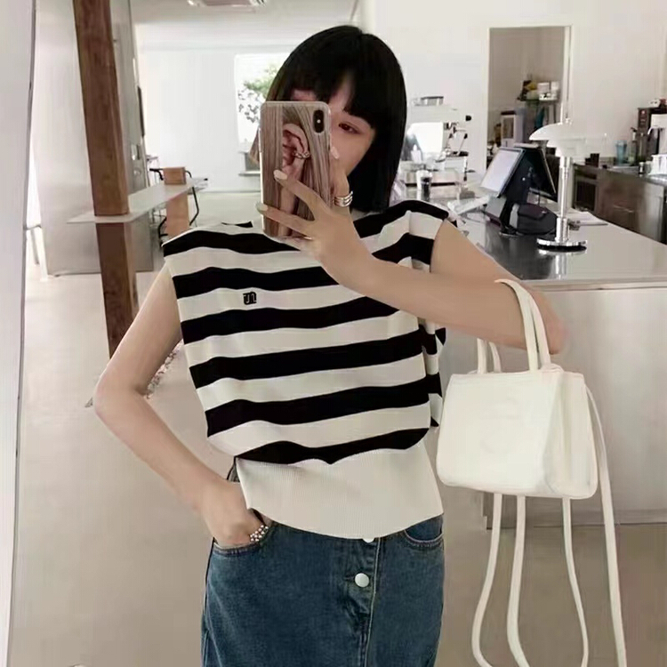 [rainbow] lace up embroidered striped vest / sling 1115# WTT