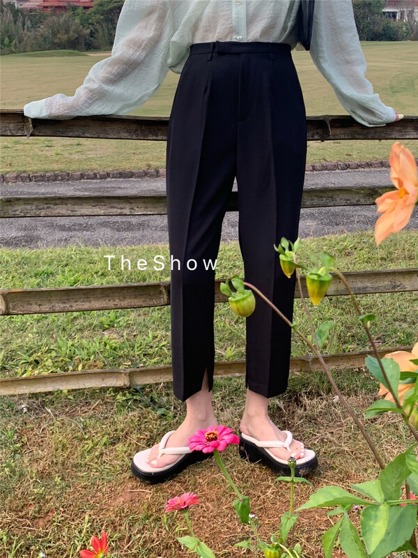 goods in stock! Buyers push the big pop at the stall! [the show] simple and foreign style split nine point trousers 60175# CLS