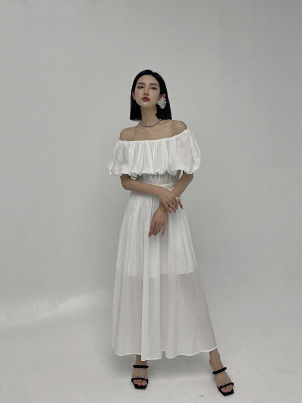 [d.two D2] Korean bubble sleeve one shoulder dress 2203119# zxl