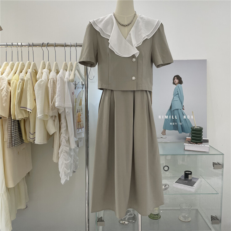 [naimier] stitched design Vintage jacket + high waist skirt suit ys1-2132# LSW