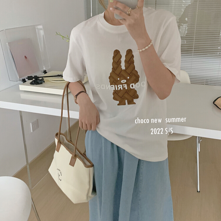 New year in early spring! [choco] sweet cool style Pullover stereo rabbit short sleeve T-shirt 8173# HBx