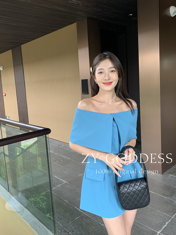 [ZY] temperament Versatile Single breasted one shoulder dress 68280# ozq