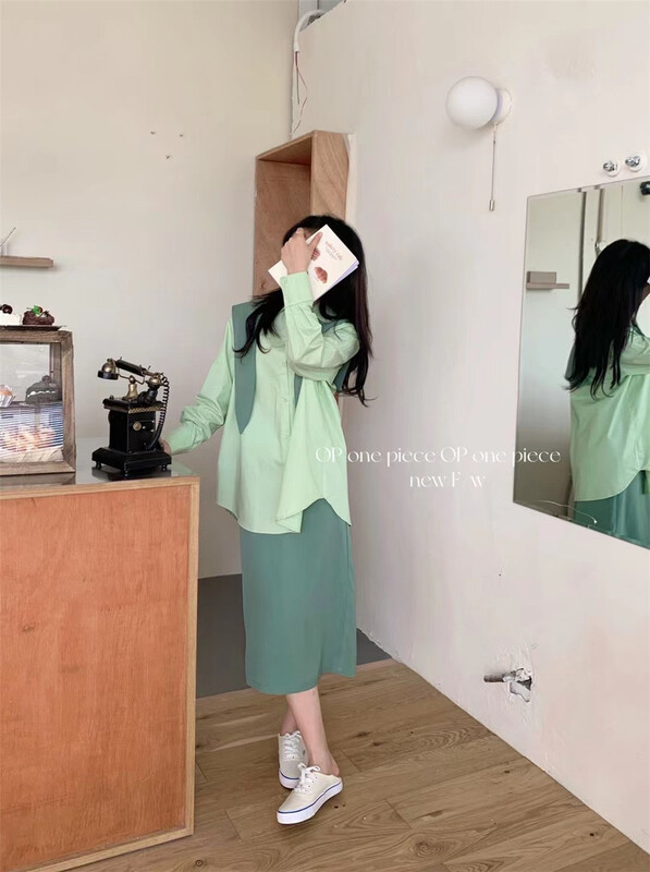 [one piece] Korean version solid color versatile loose shirt (with shawl) (without skirt) ys1-a031# ZSY