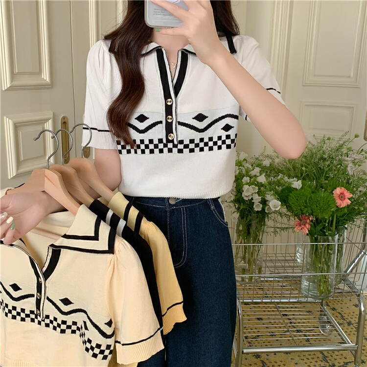 [f · P] retro short sleeved knitwear 9a82# HBx