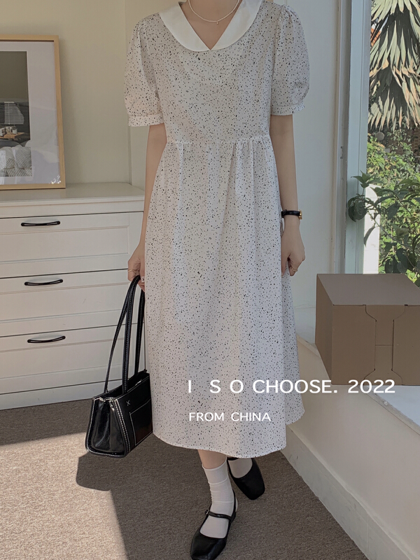 goods in stock! C new in early summer! [ISO Korean series] Korean version doll collar cover head wave point closing waist thin short sleeve dress 3015# hjy