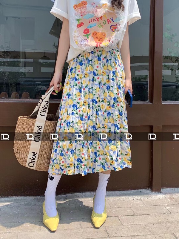 New in early summer! [tangdou original] broken flower pleated Korean skirt 9588# WTT