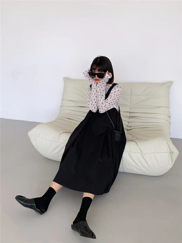 New in early summer! [black + white] original design variegated mesh long sleeve T-shirt 2s0203h# hyy