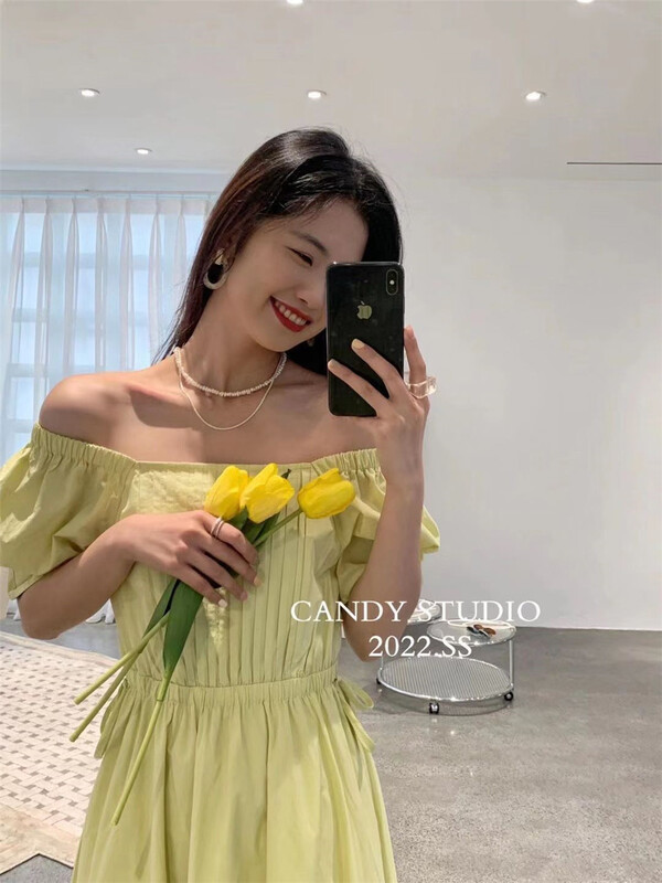 [candy] Korean solid color waist closing dress b8168# ZSY