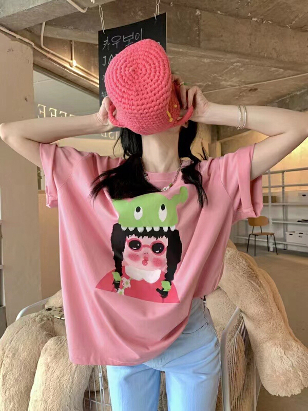 Live broadcast! Korean cartoon printed loose short sleeve T-shirt 2227# LSW