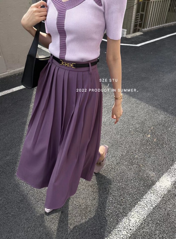 [Sze] pleated medium length French style skirt 90507# zxx