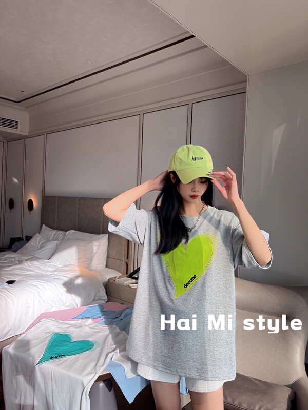 New year in early spring! [Haimi] Korean version of casual love paste cloth short sleeved T-shirt (T-shirt only) 3321# WTT