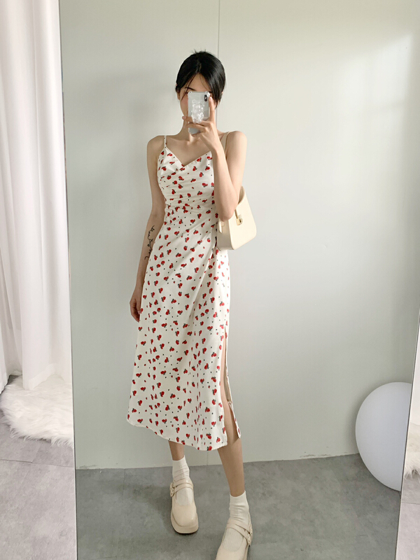 [x · h studio] rose morning shoulder strap adjustable slim dress 2267# ozq