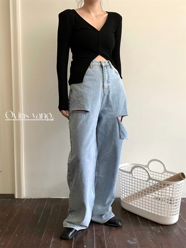 New year in early spring! [ovinsyang] Korean versatile jeans 8665# WTT with holes