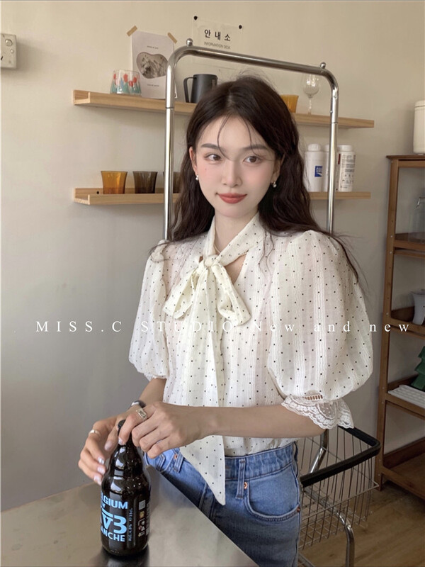 [miss. C studio] French style V-neck wave point blouse 2159# zxx