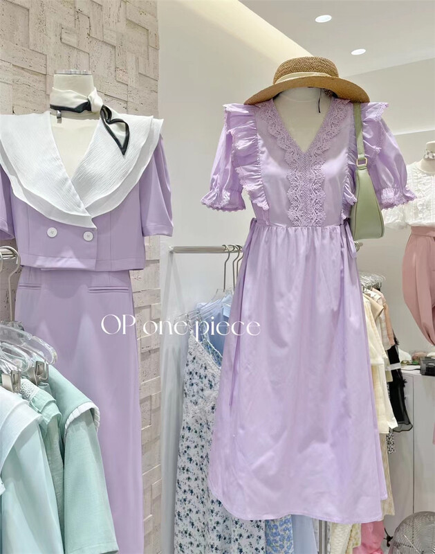 goods in stock! [one piece] Korean contrast color lotus leaf collar short shirt + slim skirt two-piece suit (without silk scarf) 3128# ZSY