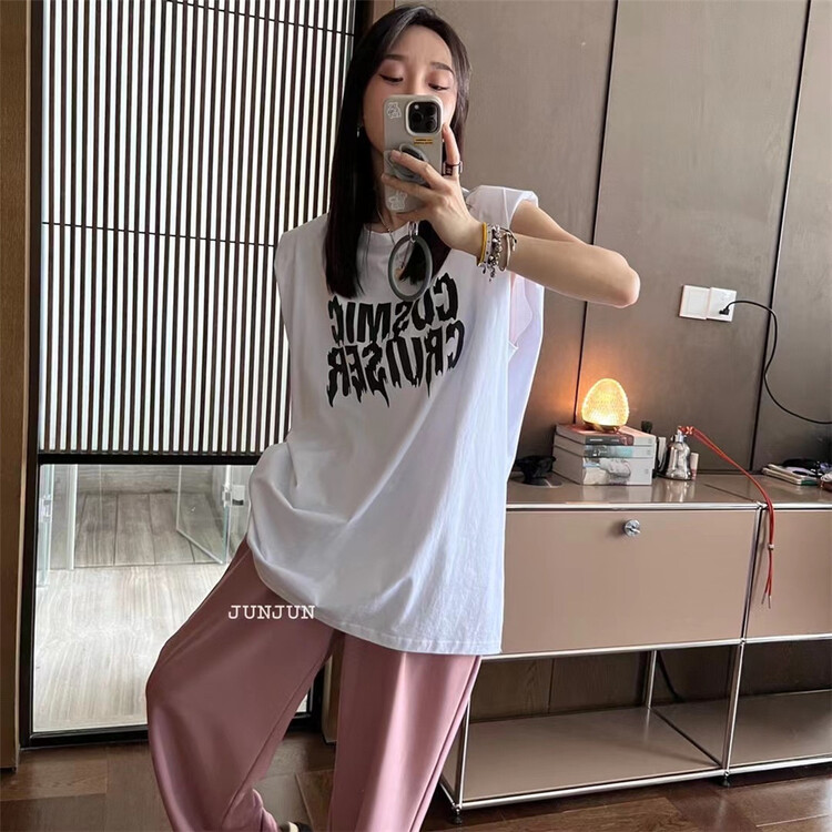 【XXXX ECT.】 Korean loose letter shoulder pad short sleeve T-shirt 7x057# CLS