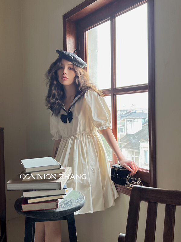 goods in stock! [CZ Zhang] college style Navy collar short sleeve dress 62186# XYJ