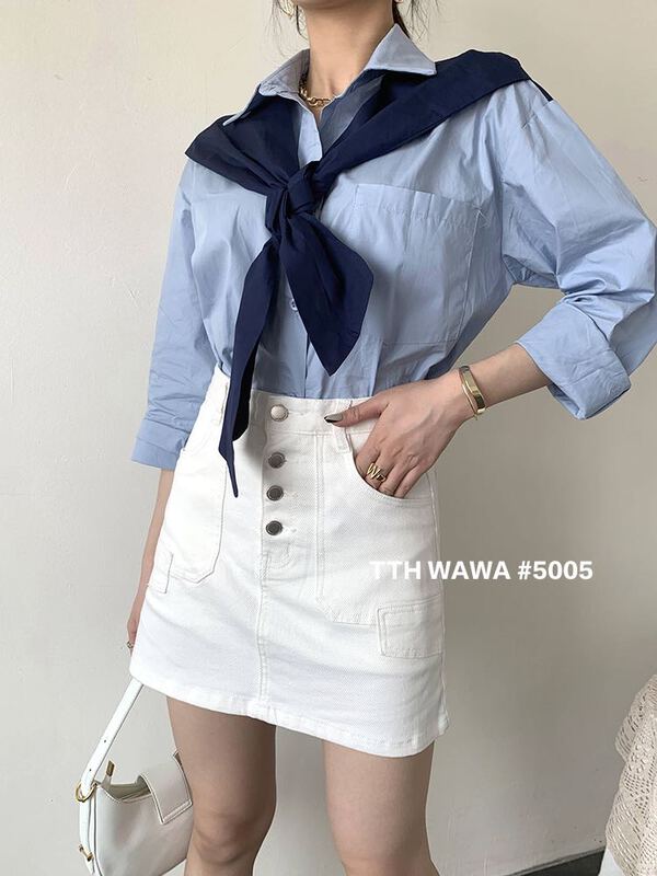 [Wawa] high waist, slim and versatile basic casual skirt 005005# CJJ