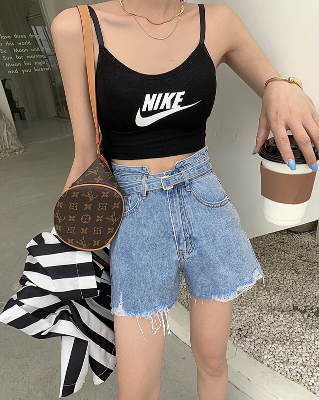 [M +] fashion wool versatile denim shorts (with belt) m5563# CLS
