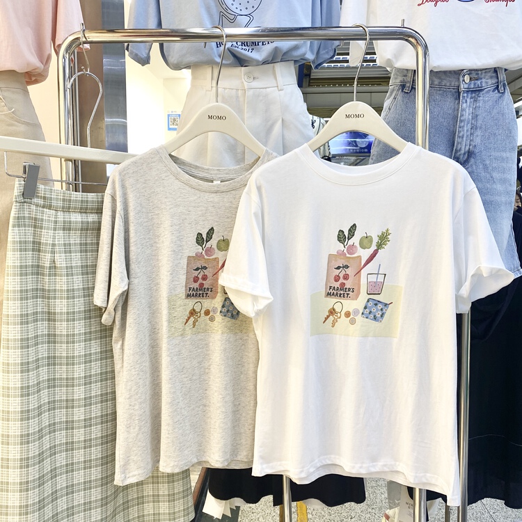 New in early summer! [Momo] Korean loose casual printed short sleeve T-shirt 3861# HBx