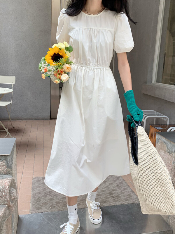 New year in early spring! [Lina] Korean bubble sleeve stitched lace up dress 221s023# zxx