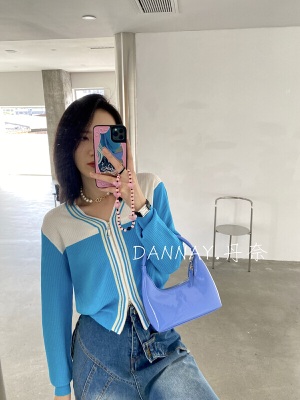 New year in early spring! [dannay] foreign style contrast color V-neck zipper knitted cardigan 6509# jhy