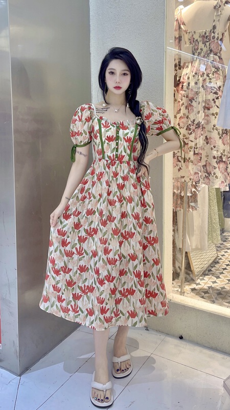 [mi2] Korean floral Pleated Dress e9283# JJ