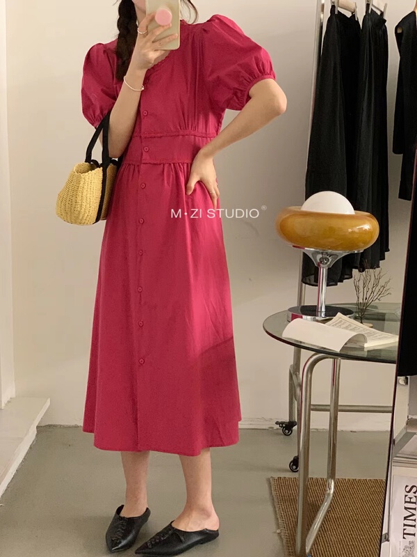 [m.zi studio] Korean casual V-neck button up dress 6911# HBx