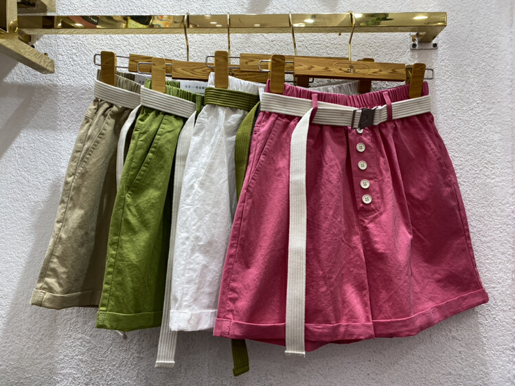 [queen] Korean elastic waist versatile casual shorts (with belt) a89007# ozq