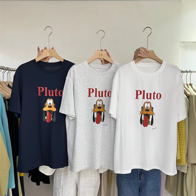 [Las celula] cartoon goofy print loose short sleeve T-shirt c1546# zxx