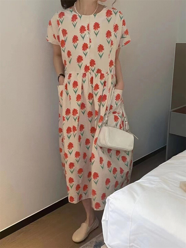[thanku] Korean retro style floret short sleeve dress 199# zjy