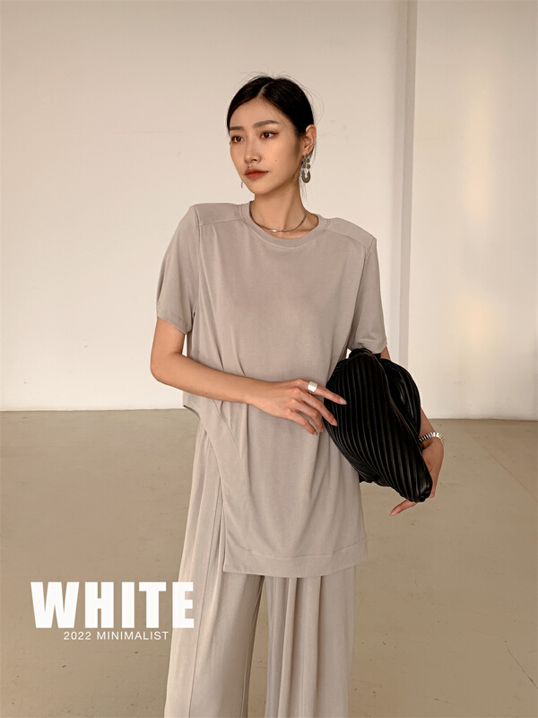 初夏上新!【WHITE】不規則時尚百搭短袖T恤  B-75996#  XYJ