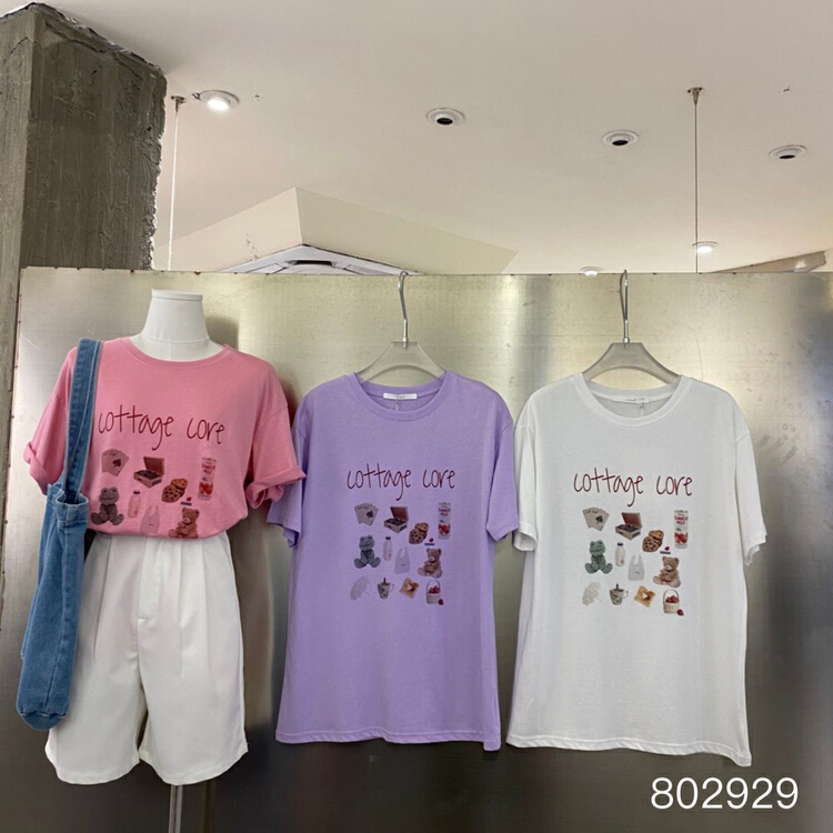 [June] Korean print loose short sleeve T-shirt 802929# XYY