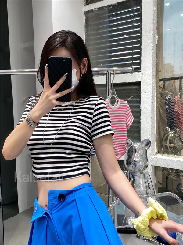 [kazefi] striped basic versatile short sleeve T-shirt t110-1# ozq
