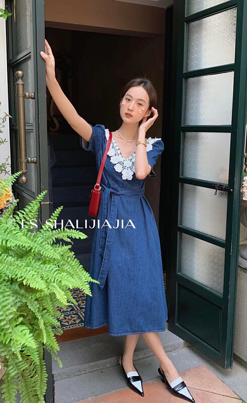 New in early summer! [LS] V-neck lady dress (with belt) s1037# WPL