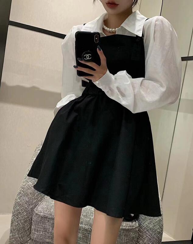 New in early summer! [I do do] versatile solid color long sleeve lined sunscreen Top + waistband skirt suit 8105# cqw