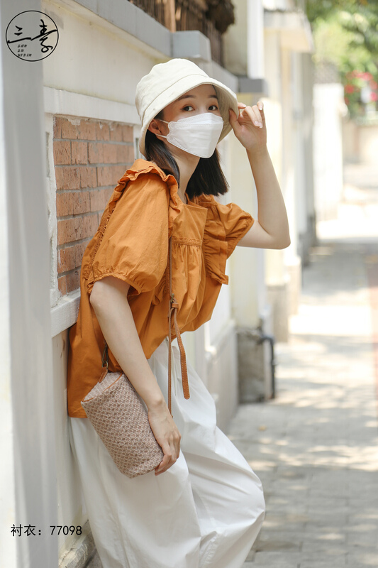 [original of three plain clothes] literary style versatile Ruffle shirt 77098# XYJ