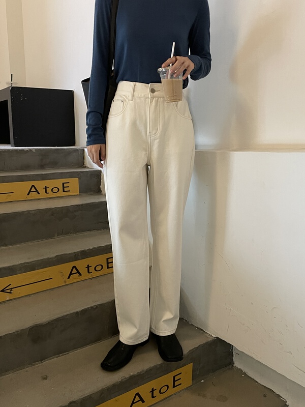 [clean space] autumn new Korean white slim and versatile jeans 29795# CLS