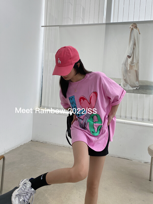 New in early summer! [Meet Rainbow] Fashion Love Print short sleeve T-shirt 28672# LSL