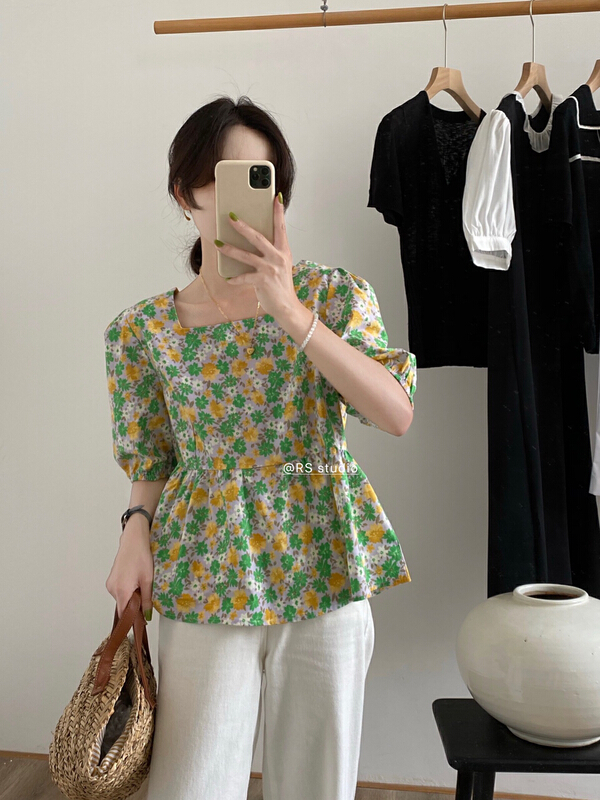[RS] French style square neck floral shirt xl0061# XYY