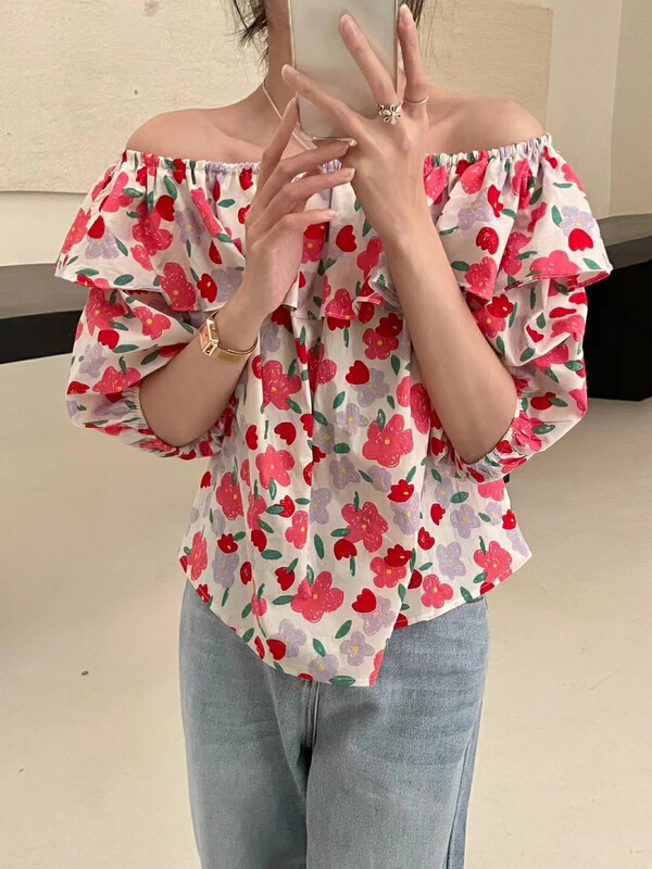 [RS] one shoulder floral shirt rs1636# XYY