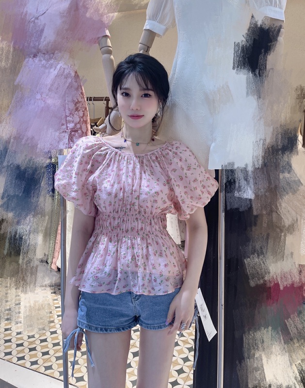 [mi2] Korean fresh broken flower waist closing small shirt a3248# JJ
