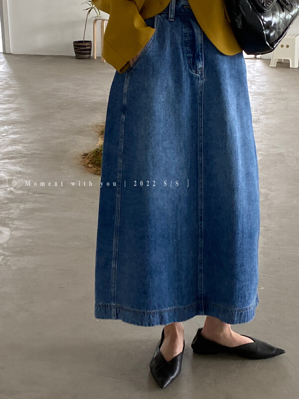 [moment with you] high waist A-shaped split Vintage denim skirt 1161# LSW