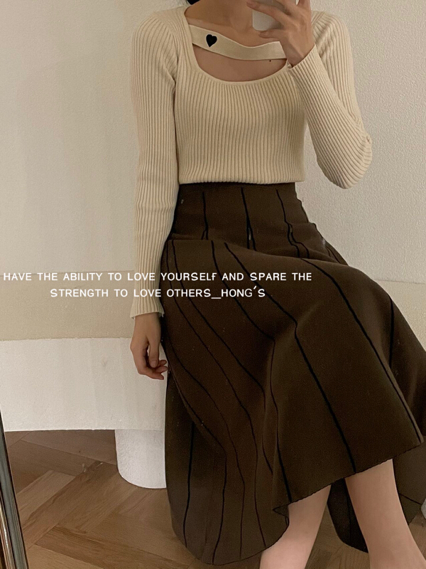 [Hong's] Korean style A-line skirt contrast color design sense skirt 3879# ll